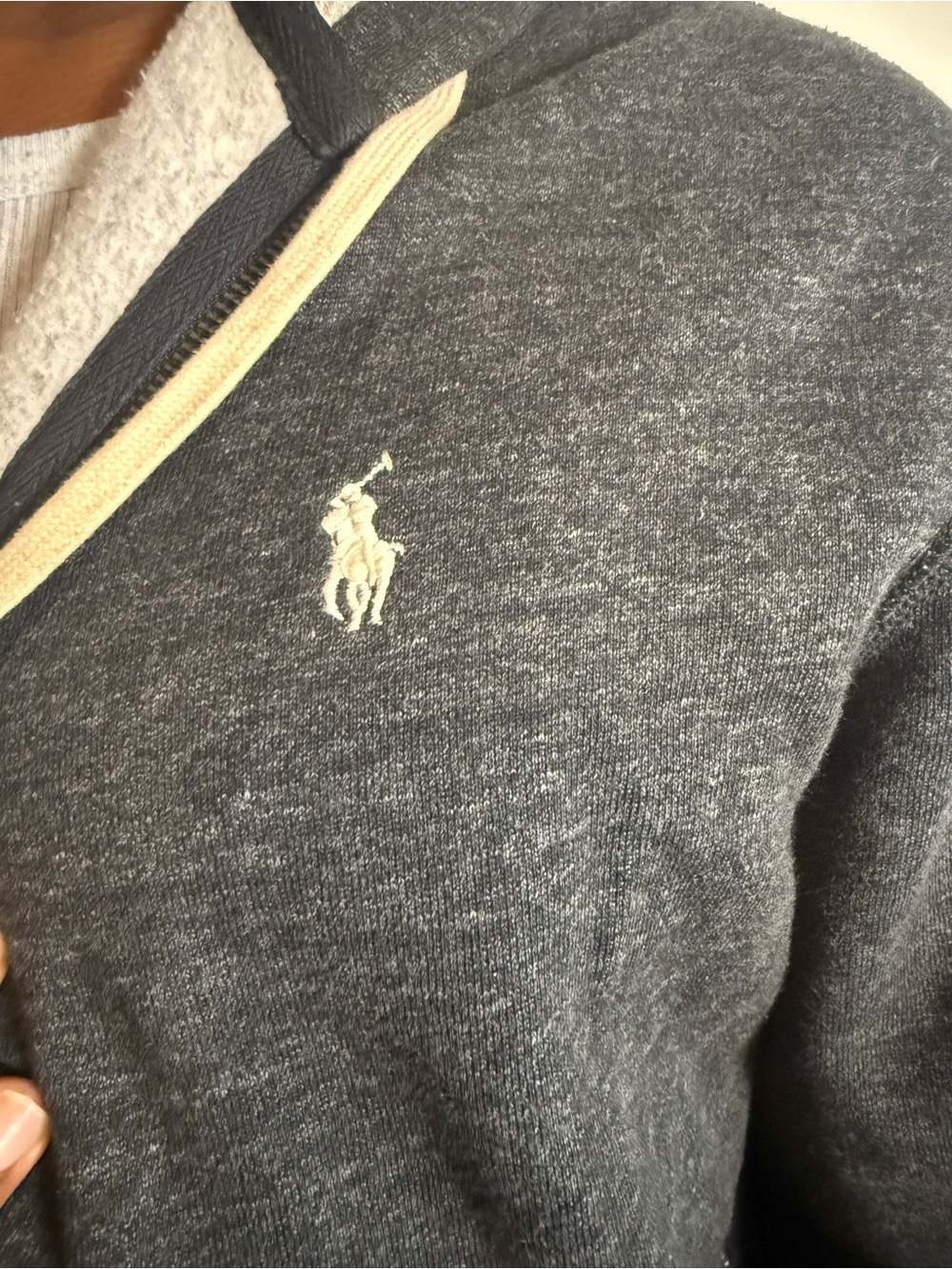 Polo by Ralph Lauren Charcoal Zip-Up Sweater Hoodie with Cream Pony